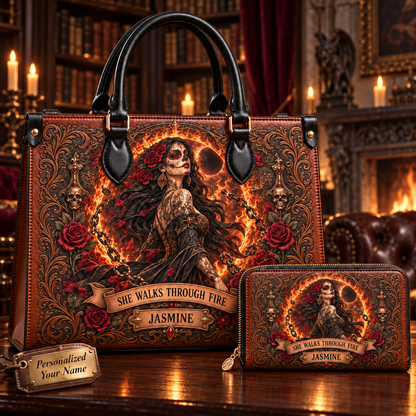 She Walks Through Fire Leather Handbag + Free Matching Wallet