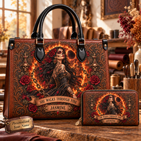 She Walks Through Fire Leather Handbag + Free Matching Wallet