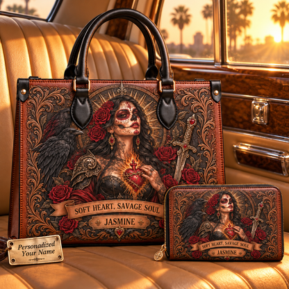 Soft Heart, Savage Soul Gothic Warrior Leather Handbag + Free Matching Wallet