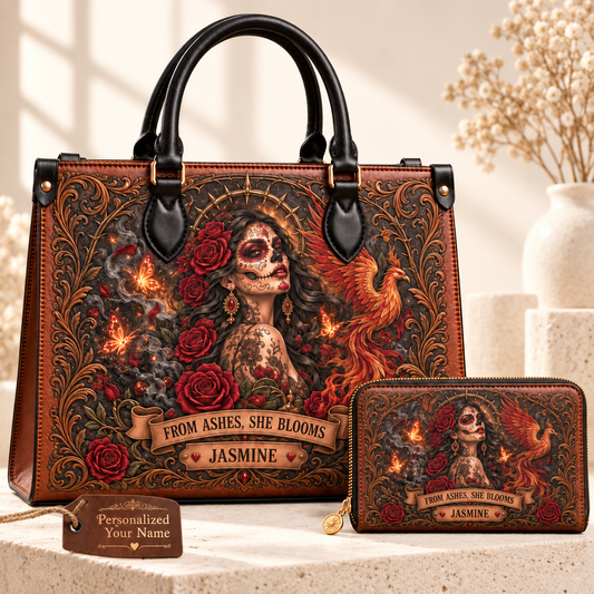 From Ashes, She Blooms Phoenix Queen Leather Handbag + Free Matching Wallet