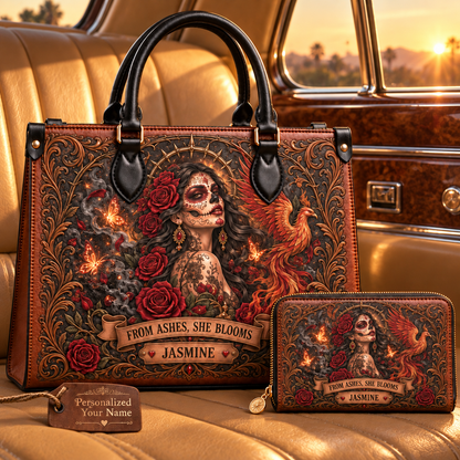 From Ashes, She Blooms Phoenix Queen Leather Handbag + Free Matching Wallet