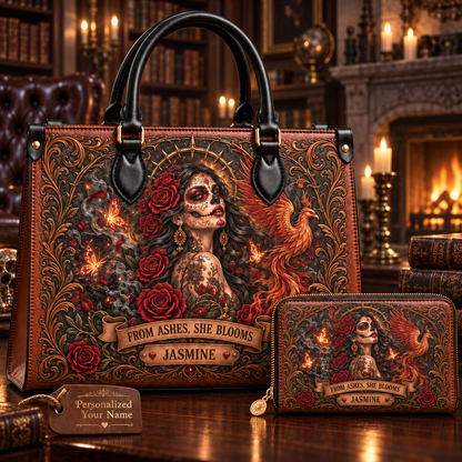 From Ashes, She Blooms Phoenix Queen Leather Handbag + Free Matching Wallet