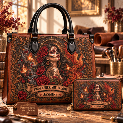 From Ashes, She Blooms Phoenix Queen Leather Handbag + Free Matching Wallet