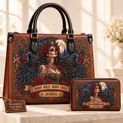 Born Wild, Born Free Raven Queen Leather Handbag + Free Matching Wallet