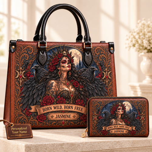 Born Wild, Born Free Raven Queen Leather Handbag + Free Matching Wallet