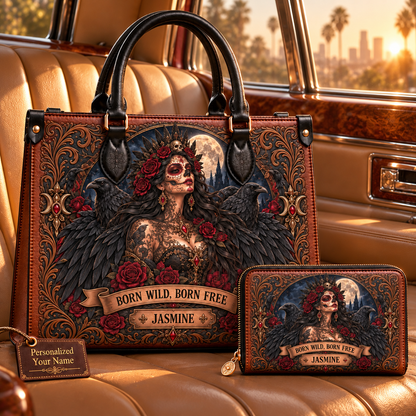 Born Wild, Born Free Raven Queen Leather Handbag + Free Matching Wallet