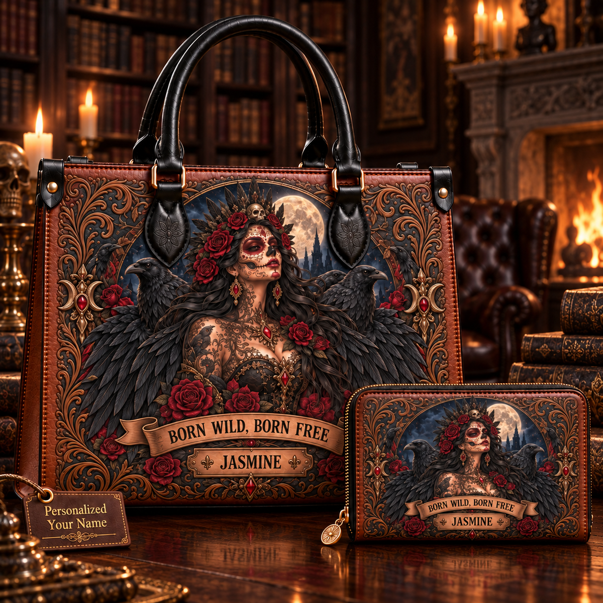 Born Wild, Born Free Raven Queen Leather Handbag + Free Matching Wallet