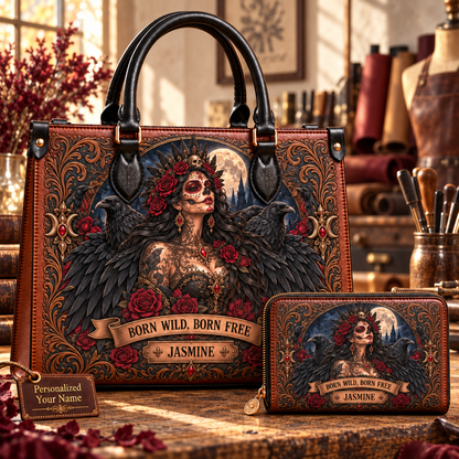 Born Wild, Born Free Raven Queen Leather Handbag + Free Matching Wallet