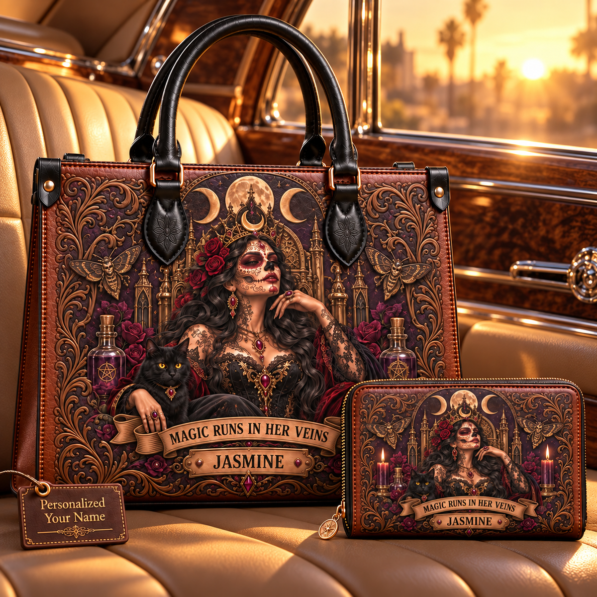 Magic Runs in Her Veins Gothic Witch Leather Handbag + Free Matching Wallet