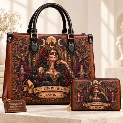 Magic Runs in Her Veins Gothic Witch Leather Handbag + Free Matching Wallet