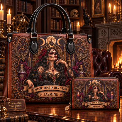 Magic Runs in Her Veins Gothic Witch Leather Handbag + Free Matching Wallet