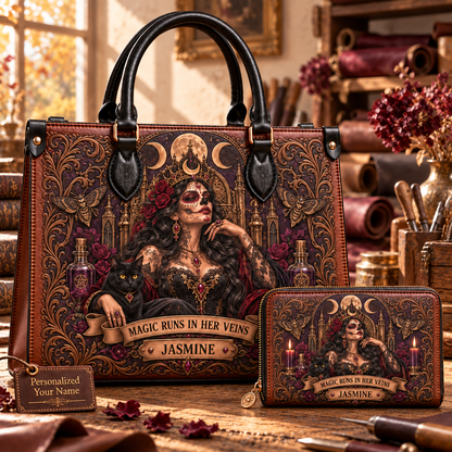 Magic Runs in Her Veins Gothic Witch Leather Handbag + Free Matching Wallet