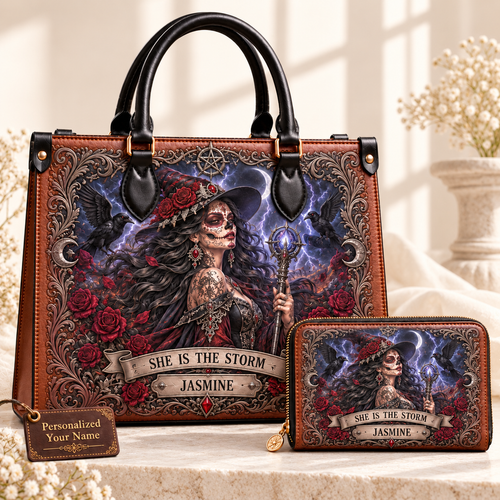 She Is the Storm Gothic Witch Leather Handbag + Free Matching Wallet