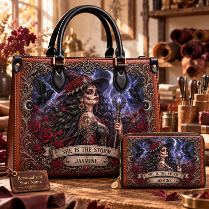 She Is the Storm Gothic Witch Leather Handbag + Free Matching Wallet