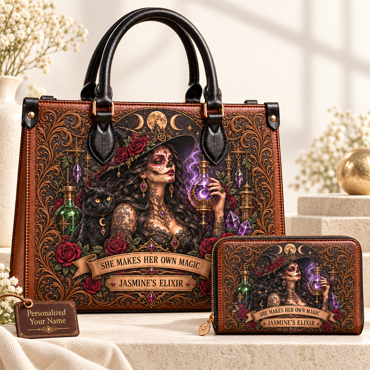 She Makes Her Own Magic Witch Leather Handbag + Free Matching Wallet