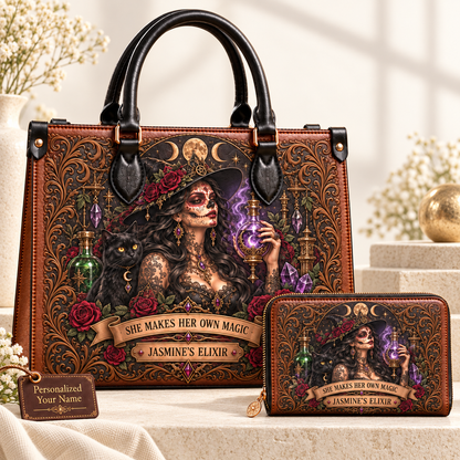 She Makes Her Own Magic Witch Leather Handbag + Free Matching Wallet