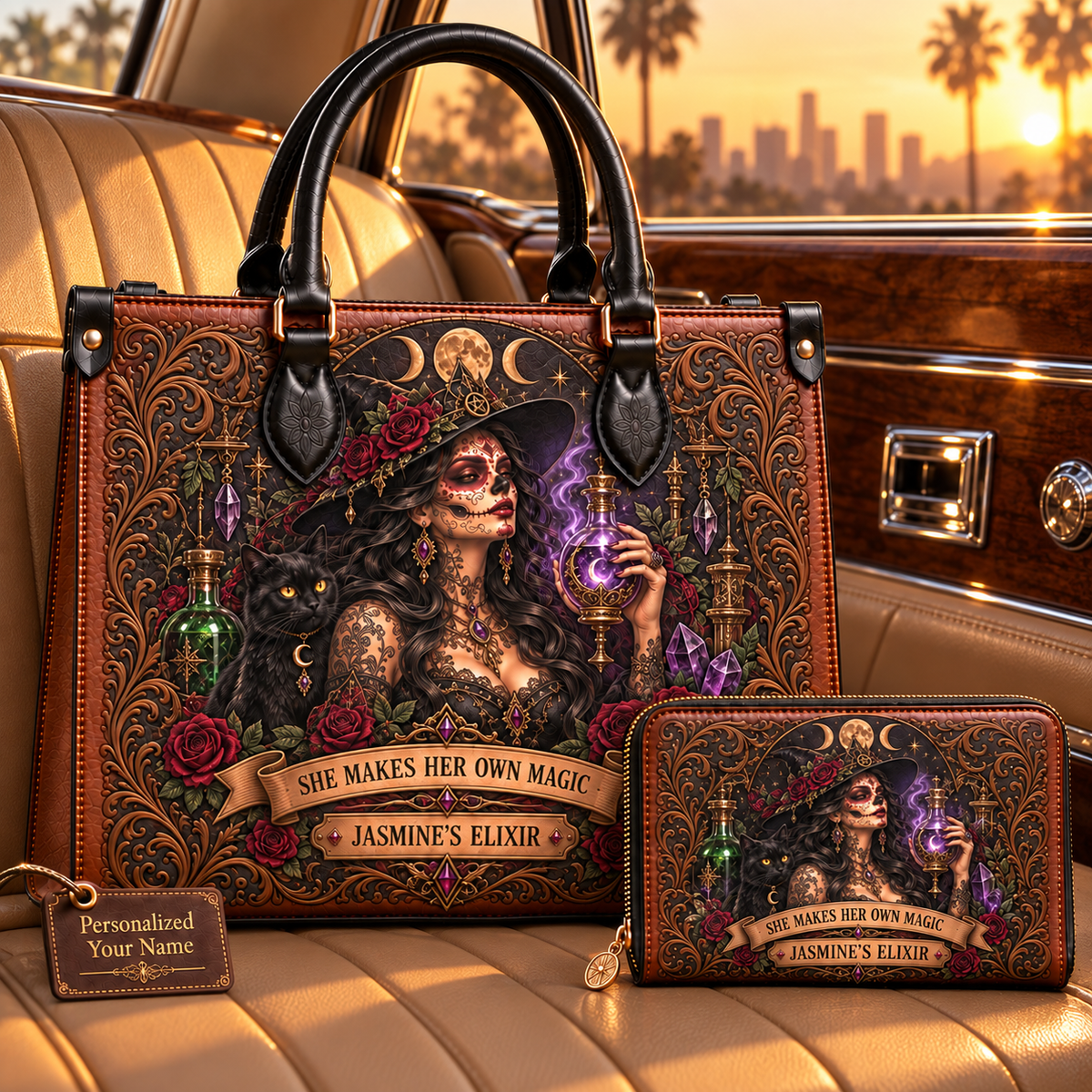 She Makes Her Own Magic Witch Leather Handbag + Free Matching Wallet