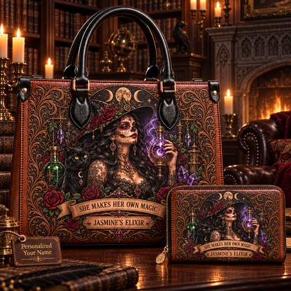 She Makes Her Own Magic Witch Leather Handbag + Free Matching Wallet
