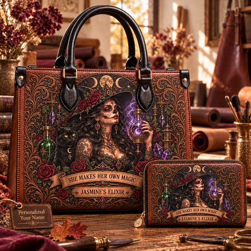 She Makes Her Own Magic Witch Leather Handbag + Free Matching Wallet