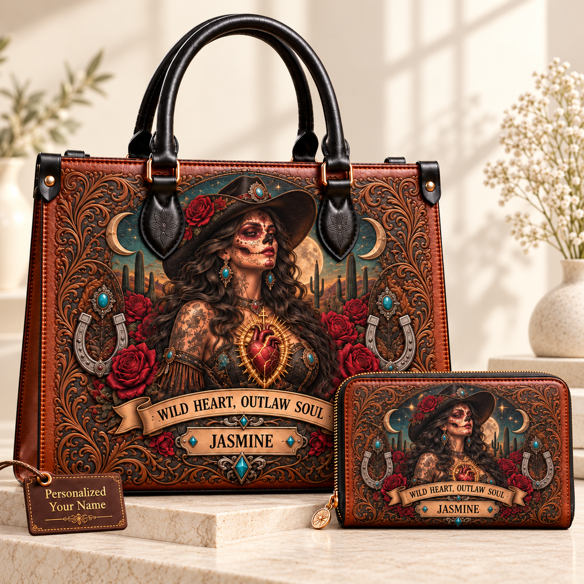 Wild Heart, Outlaw Soul Cowgirl Leather Handbag + Free Matching Wallet