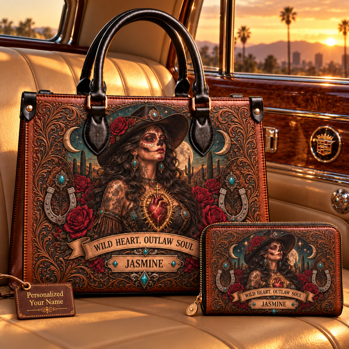 Wild Heart, Outlaw Soul Cowgirl Leather Handbag + Free Matching Wallet
