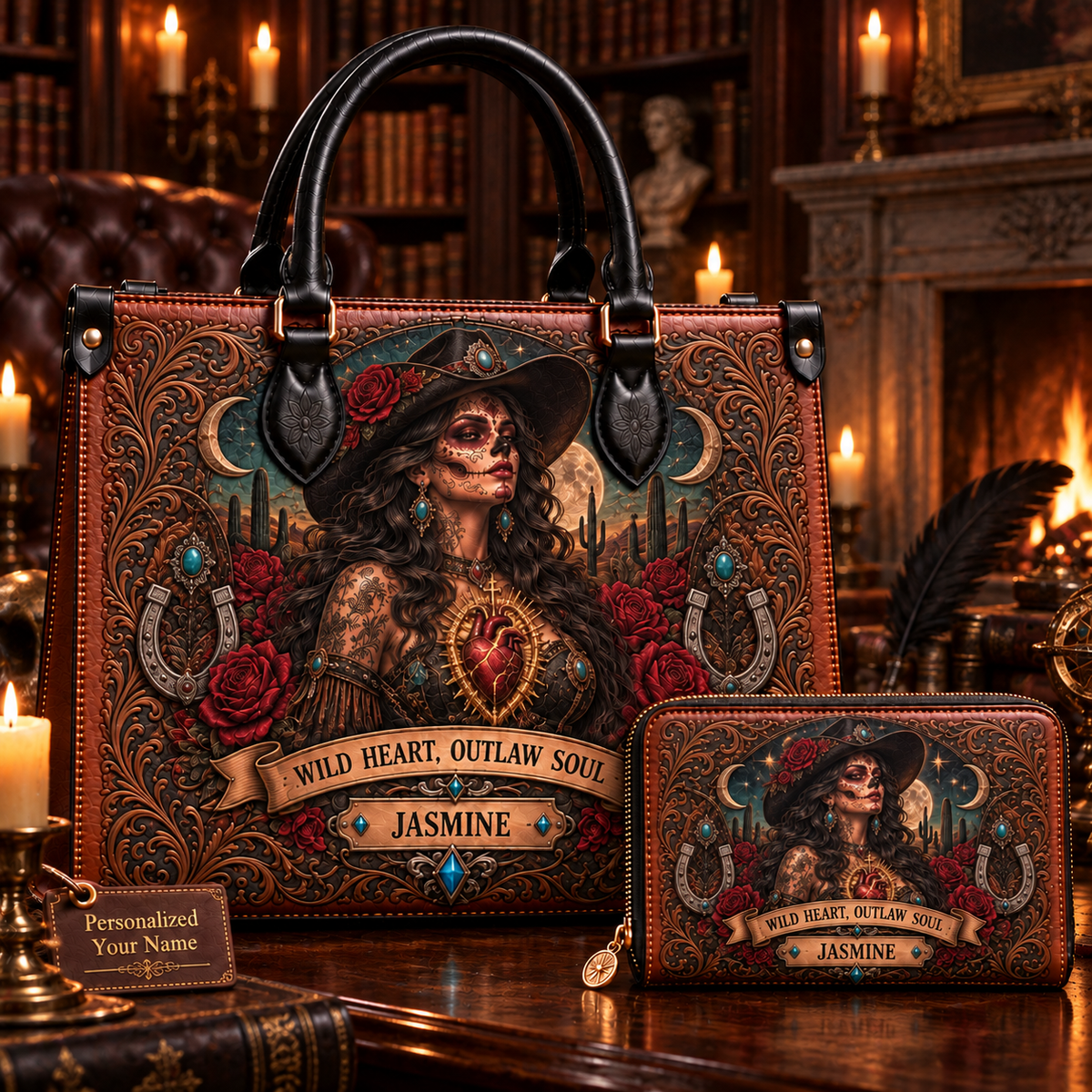 Wild Heart, Outlaw Soul Cowgirl Leather Handbag + Free Matching Wallet