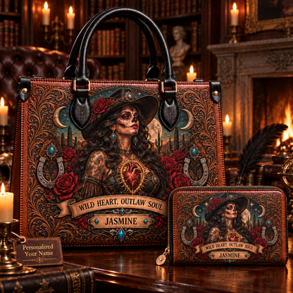 Wild Heart, Outlaw Soul Cowgirl Leather Handbag + Free Matching Wallet