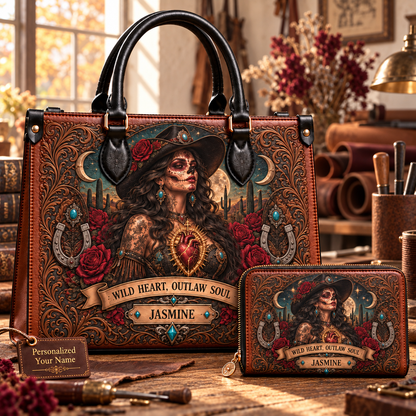 Wild Heart, Outlaw Soul Cowgirl Leather Handbag + Free Matching Wallet