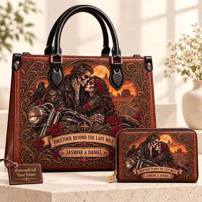 Together Beyond the Last Mile Biker Couple Leather Handbag + Free Matching Wallet