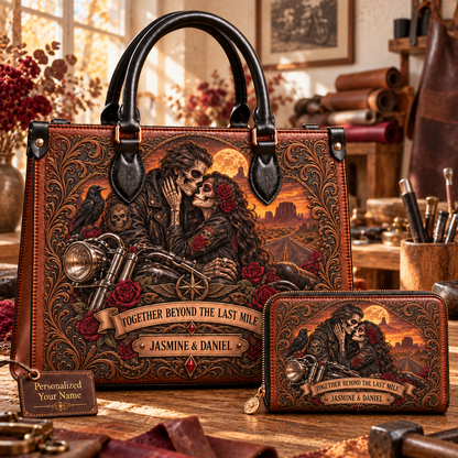 Together Beyond the Last Mile Biker Couple Leather Handbag + Free Matching Wallet