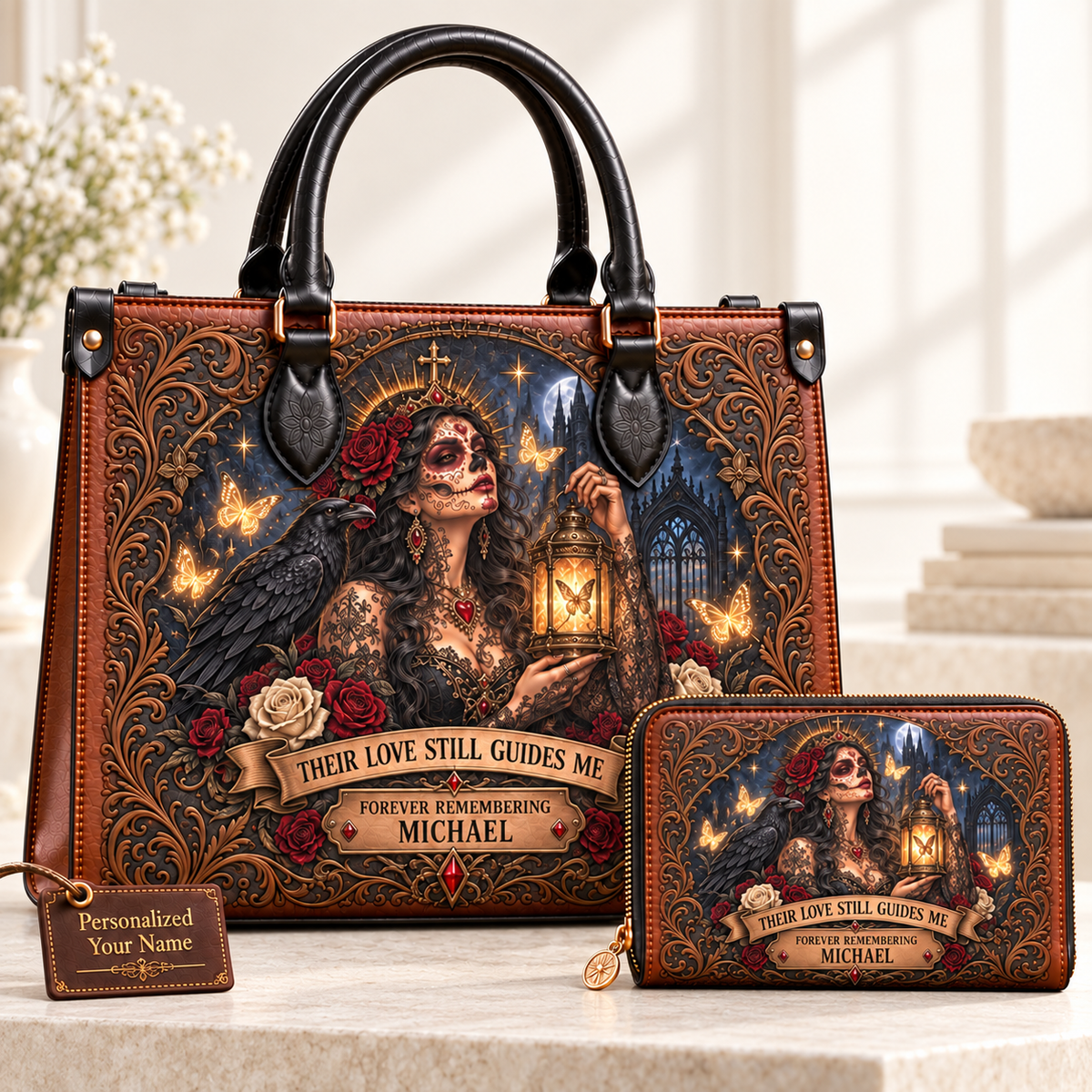 Their Love Still Guides Me Memorial Leather Handbag + Free Matching Wallet