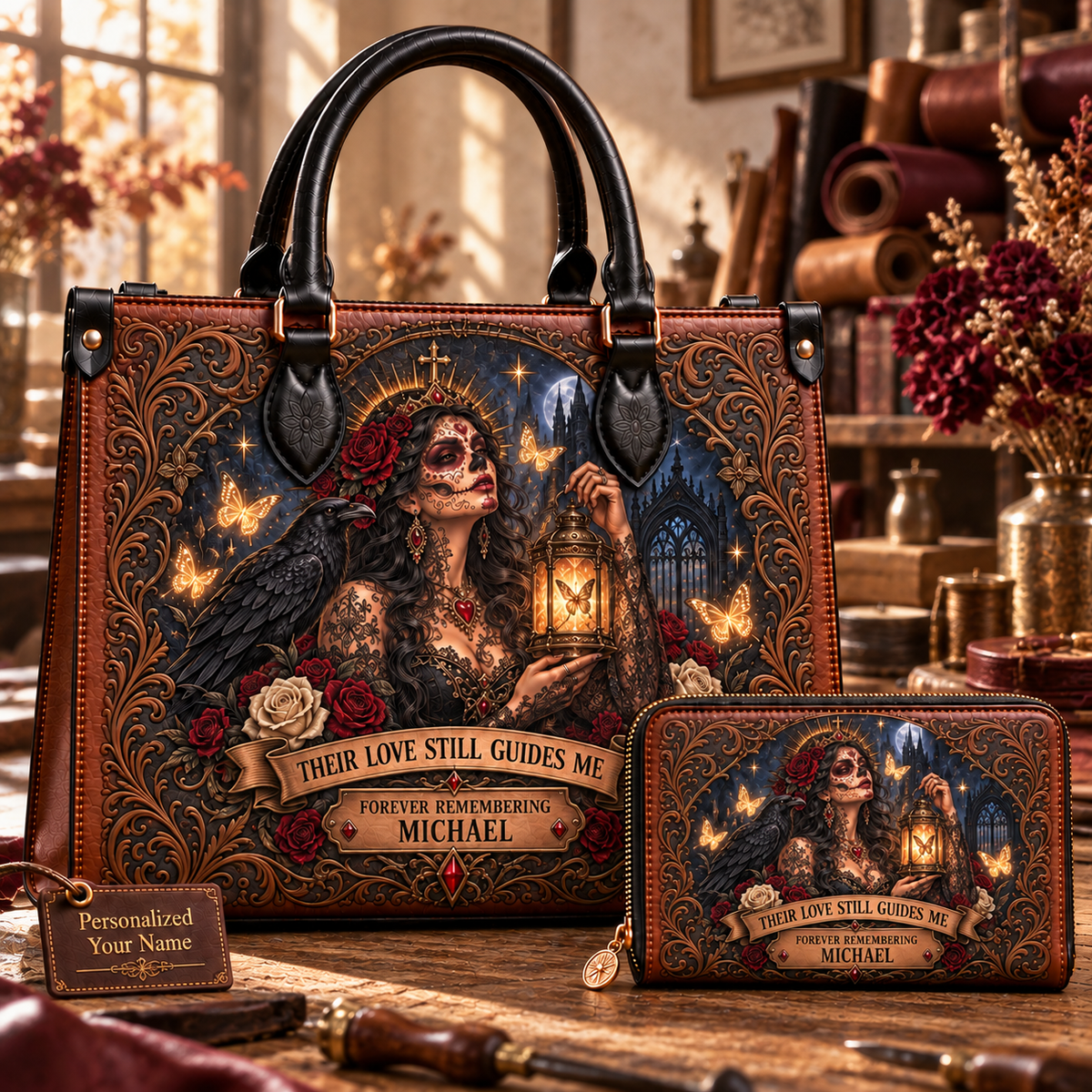 Their Love Still Guides Me Memorial Leather Handbag + Free Matching Wallet
