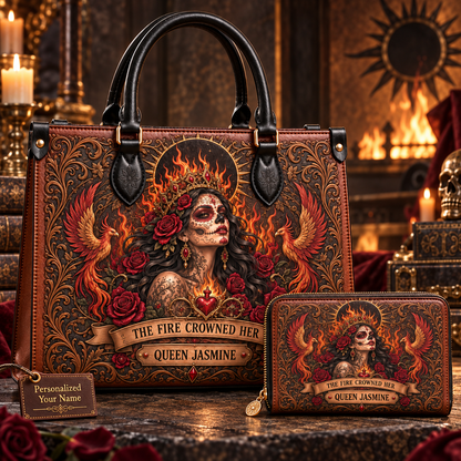 The Fire-Crowned Queen Personalized Leather Handbag + Free Matching Wallet