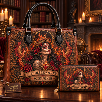 The Fire-Crowned Queen Personalized Leather Handbag + Free Matching Wallet