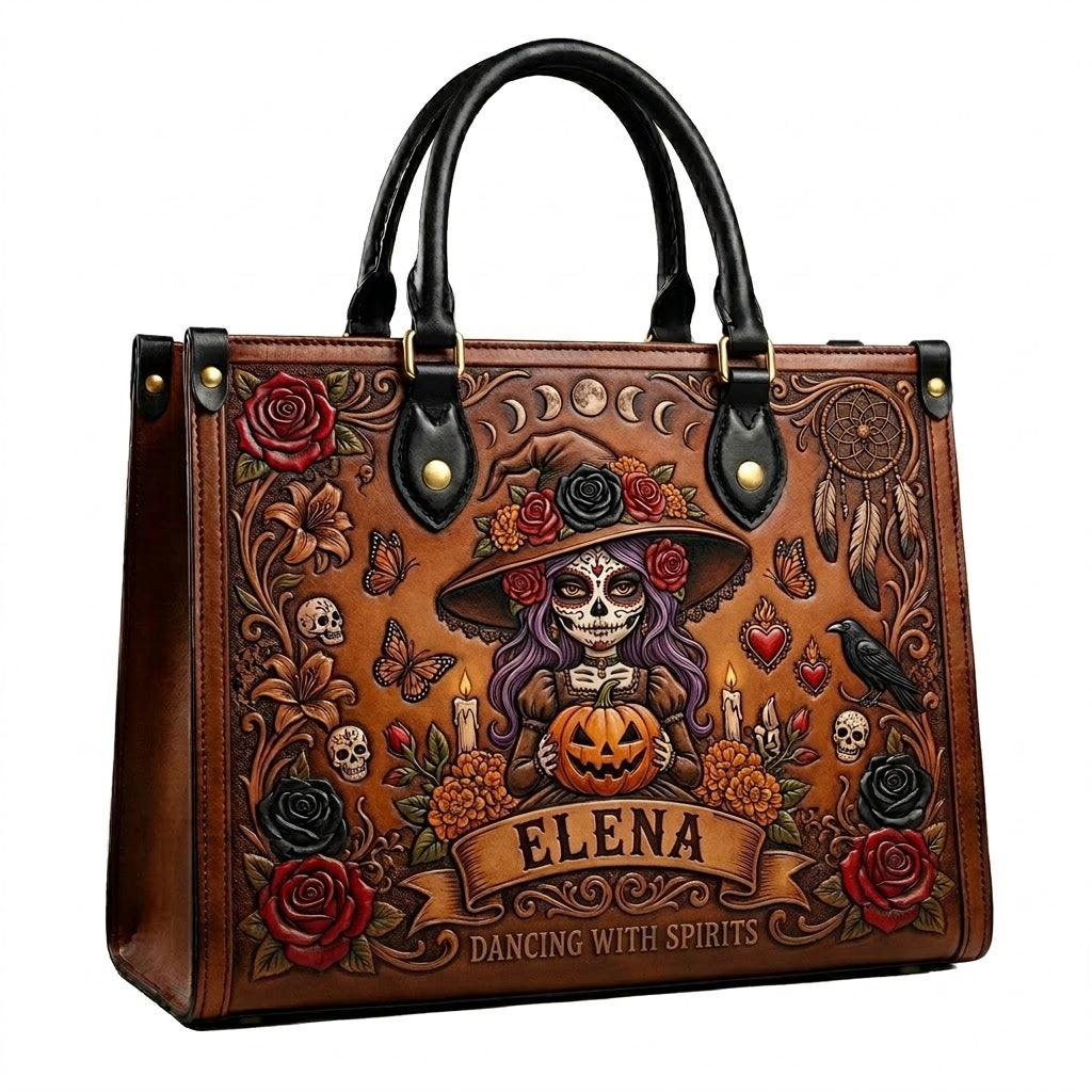 Gothic Catrina Personalized Leather Bag + Free Wallet