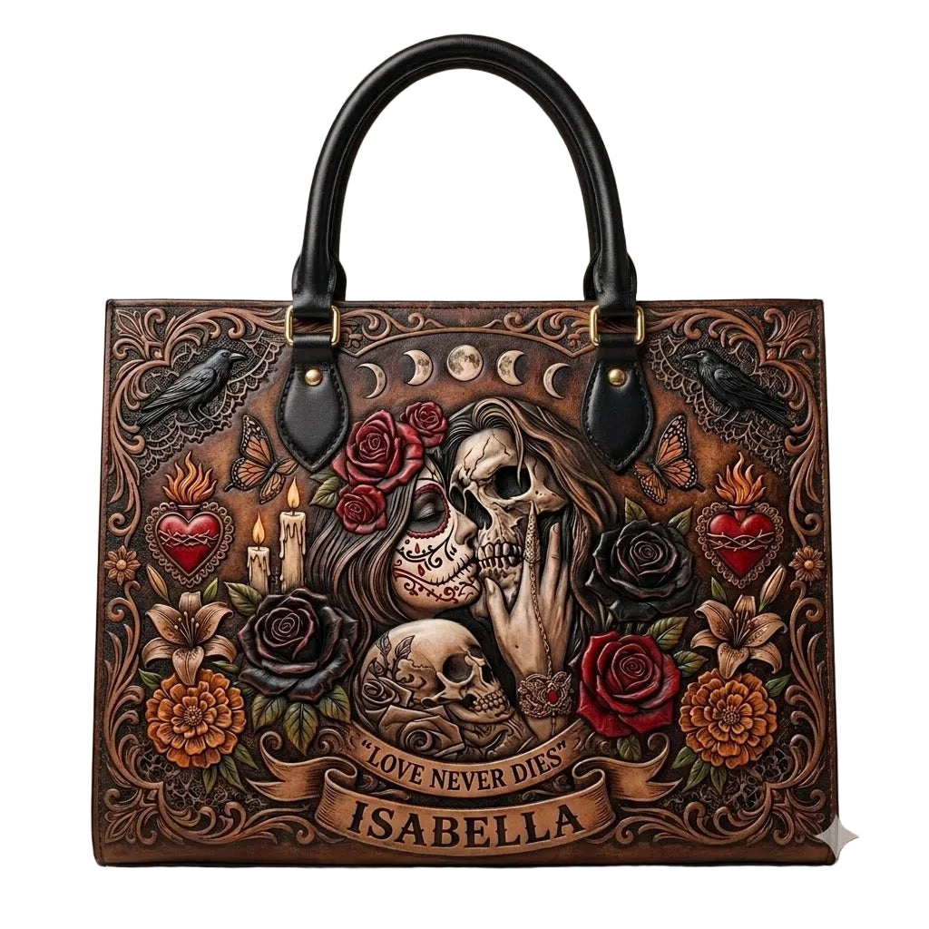Love Never Dies Eternal Embrace Personalized Leather Bag + Free Wallet