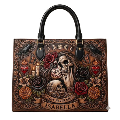 Love Never Dies Eternal Embrace Personalized Leather Bag + Free Wallet