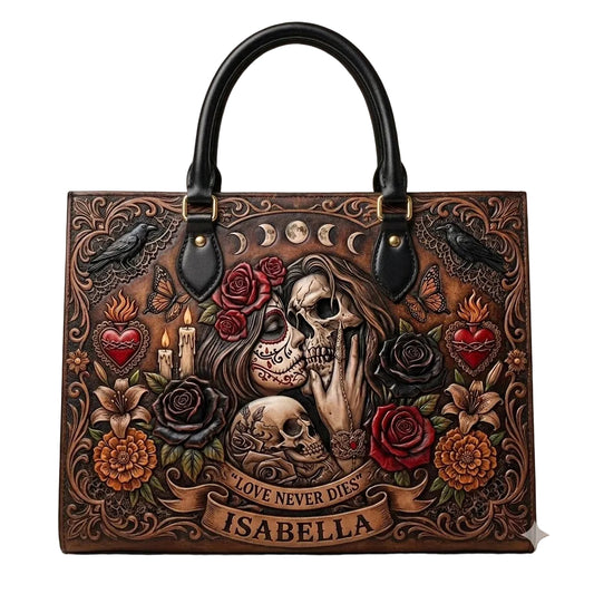 Love Never Dies Eternal Embrace Personalized Leather Bag + Free Wallet
