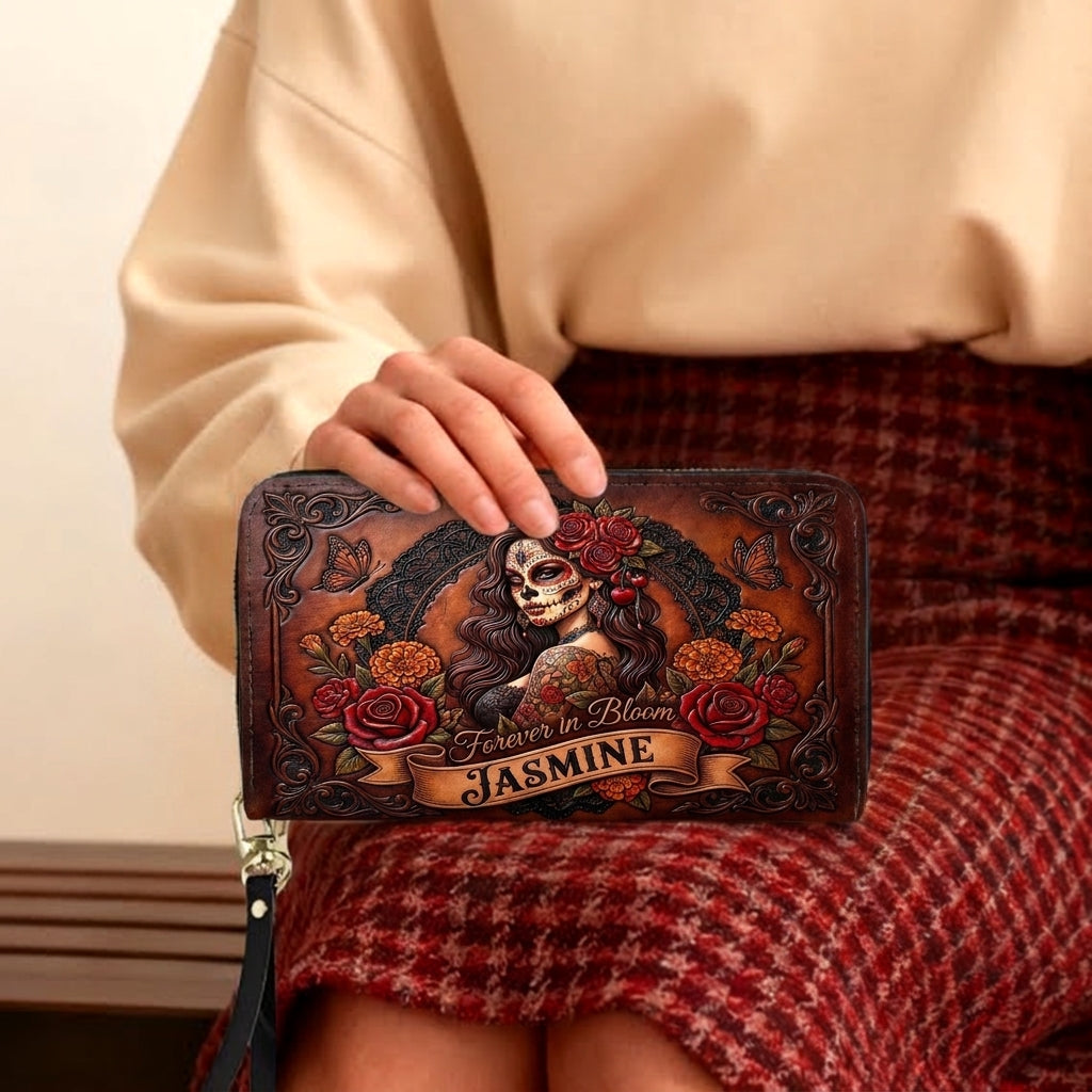 Blooming Skull Personalized Leather Bag + Free Wallet