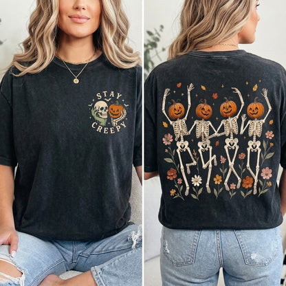 Stay Creepy Skeleton Pumpkin T-Shirt