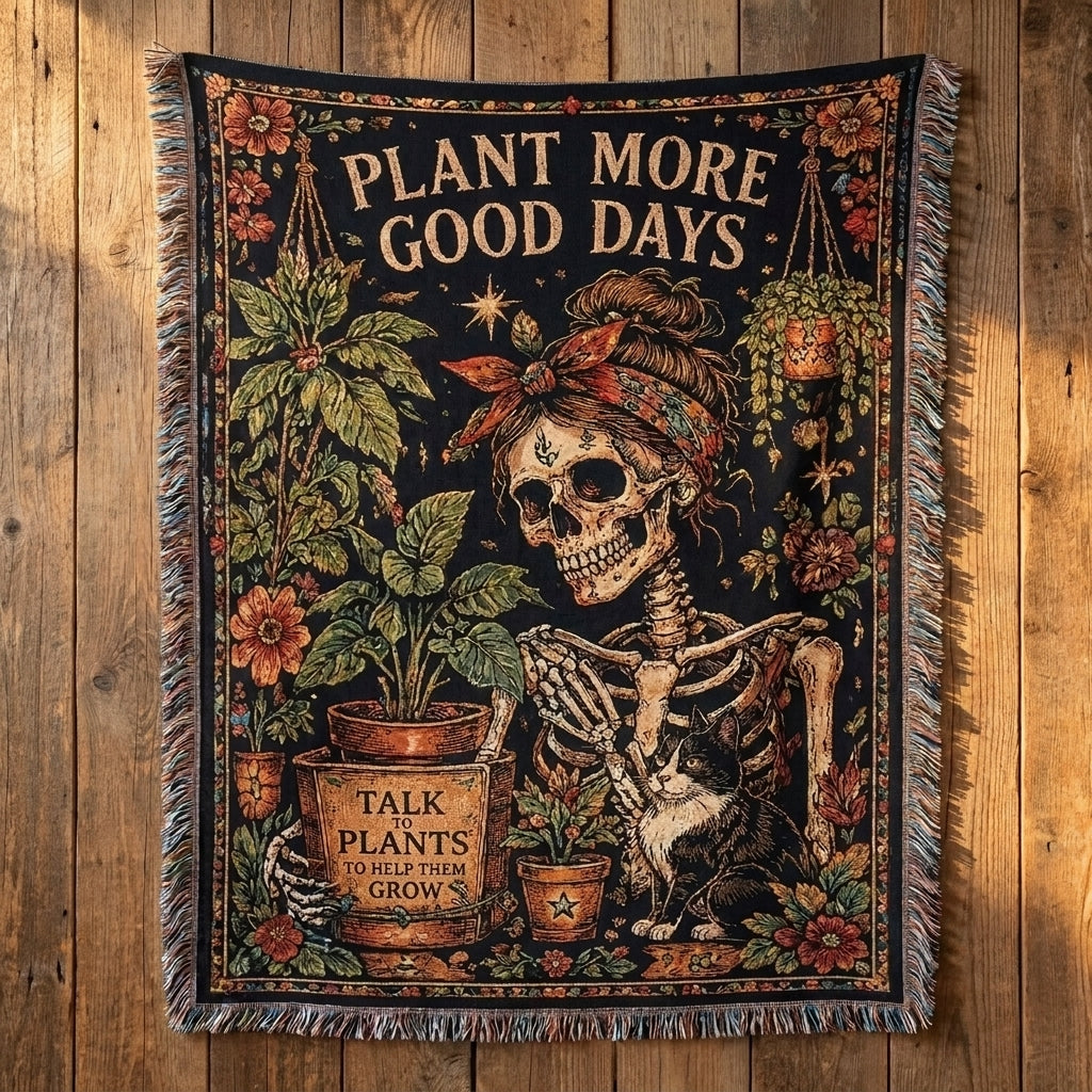 Plant More Good Days Skeleton Plant Lover Woven Blanket