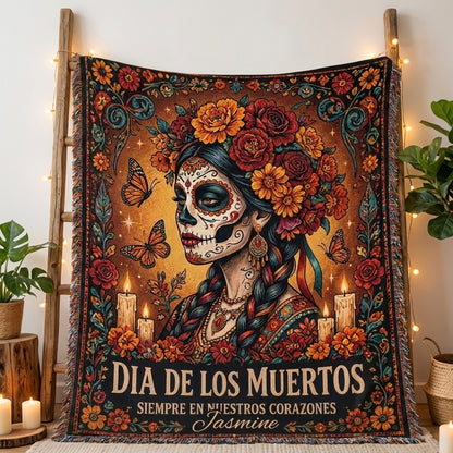 Día de los Muertos Sugar Skull Woman Personalized Woven Blanket
