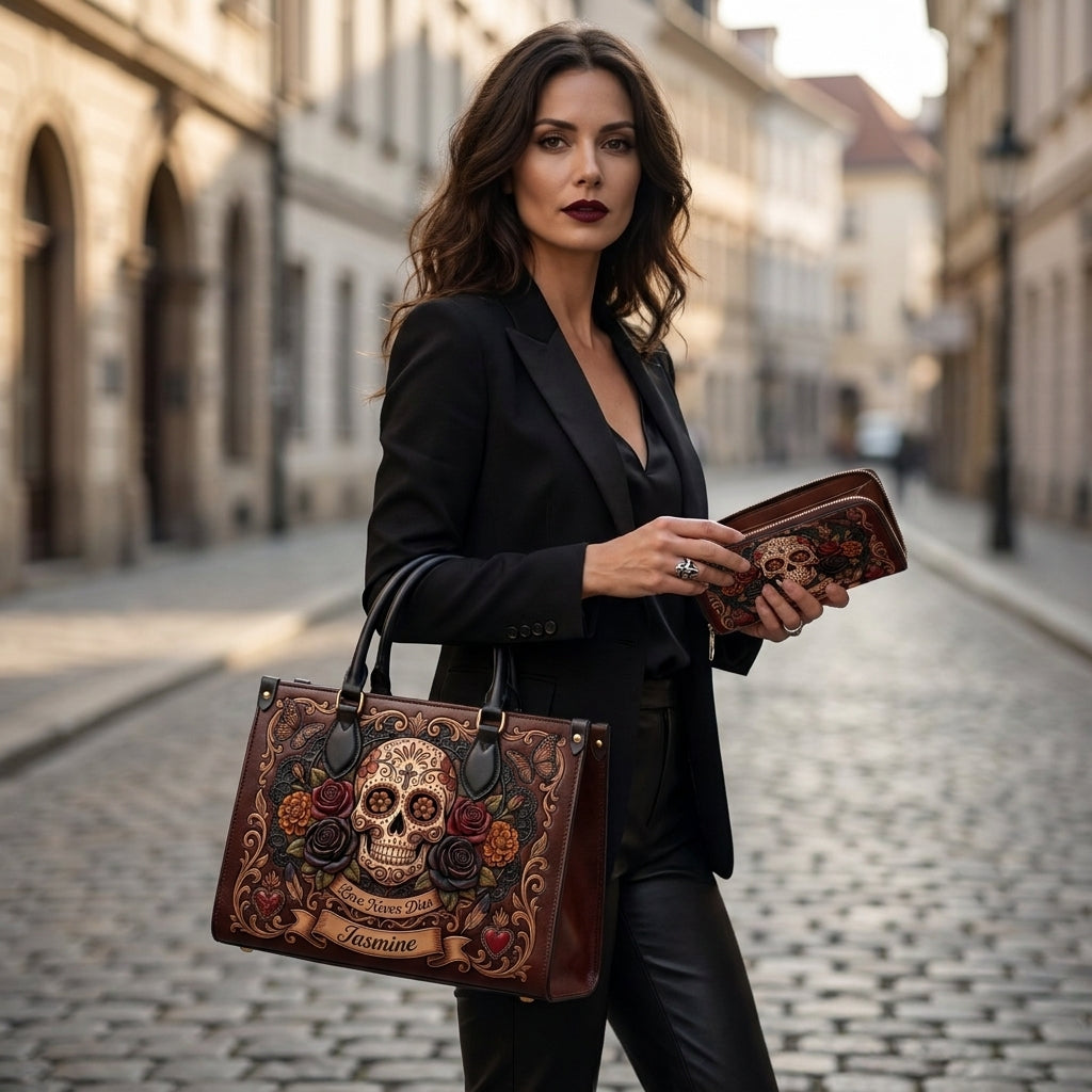 Eternal Love Skull Personalized Leather Bag + Free Wallet