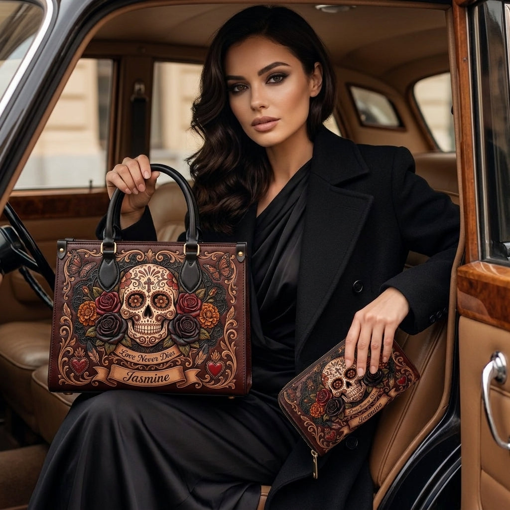 Eternal Love Skull Personalized Leather Bag + Free Wallet