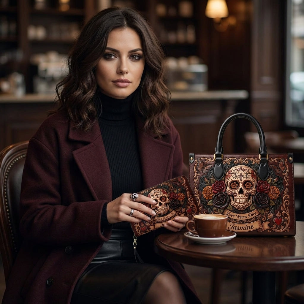 Eternal Love Skull Personalized Leather Bag + Free Wallet