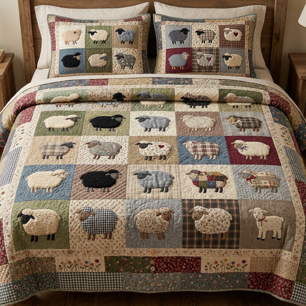 Colorful Sheep Quilted Bedding Set