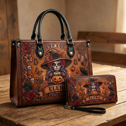 Gothic Catrina Personalized Leather Bag + Free Wallet