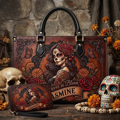 Blooming Skull Personalized Leather Bag + Free Wallet