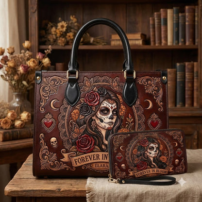 La Catrina Forever In Bloom Personalized Leather Bag + Free Wallet