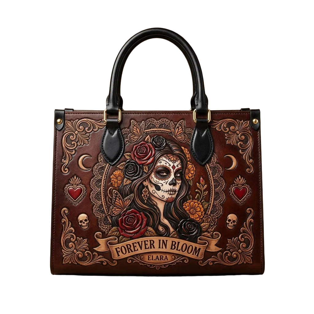La Catrina Forever In Bloom Personalized Leather Bag + Free Wallet